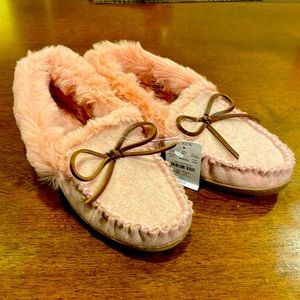 J Crew Woman's NWT Size 8m Heathered Faux-Shearling Moccasins Slippers